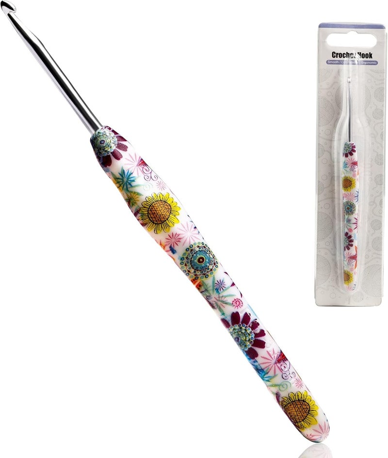 LOOEN 3.75mm Crochet Hook, Ergonomic Handle for Arthritic Hands, Soft Rubber Grip Extra Long Knitting Needles for Beginners and Knitting Crocheting Yarn (3.75mm) - Image 1